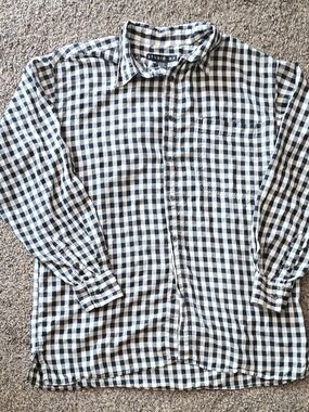 Studio GA Black & White Checkered Button-Down Shirt 100% Silk